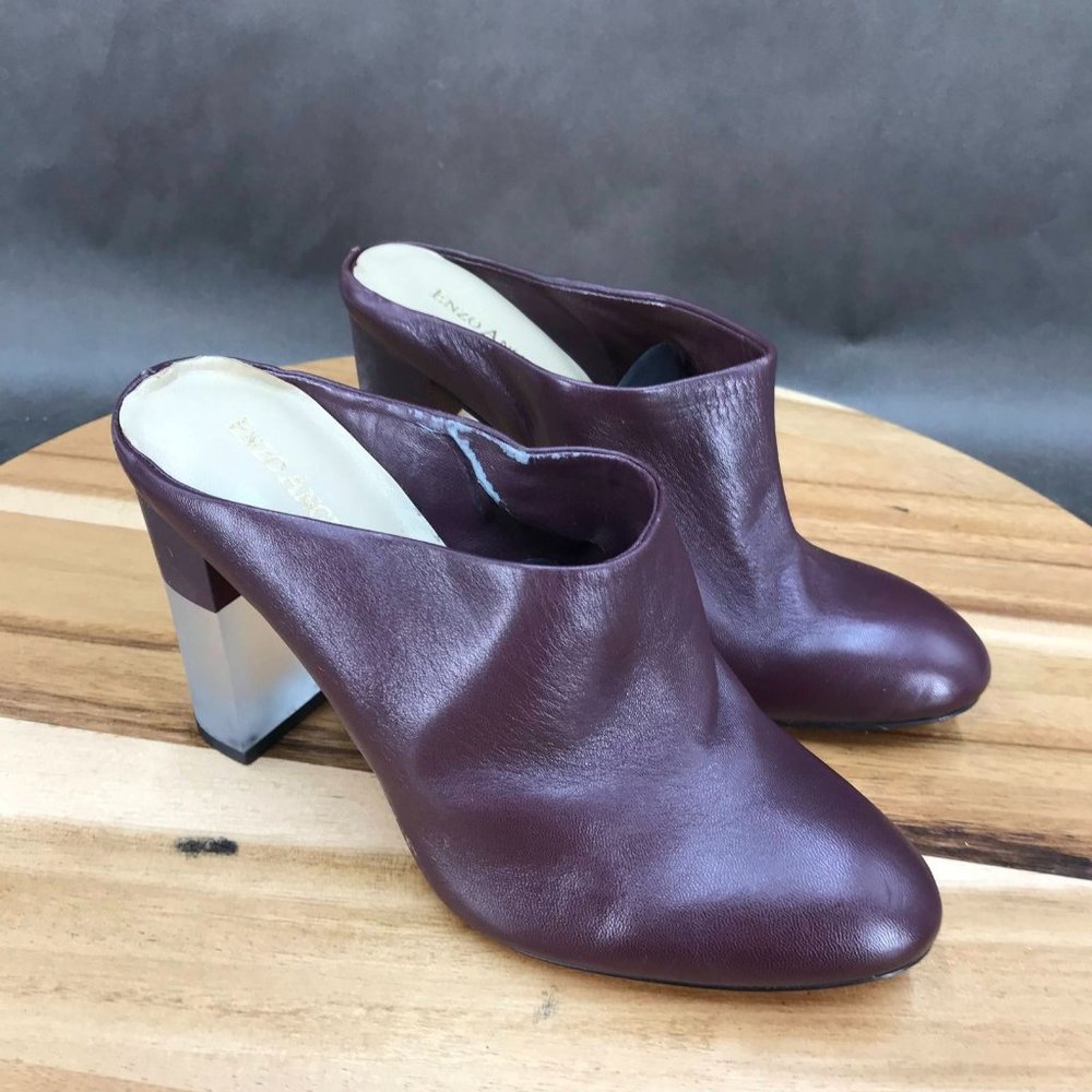 Enzo Angiolini Brown Faux Leather Block Heel Mules Slip On Shoes Womens Size 6 B